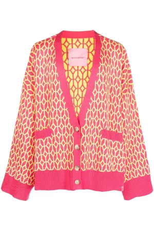 Monochrome Patterned-intarsia V-neck cardigan