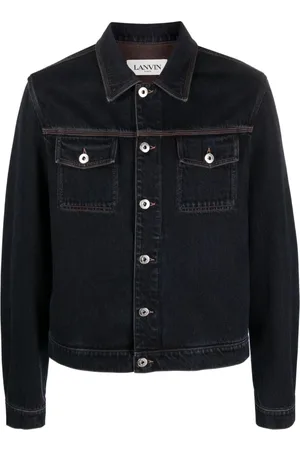 Lanvin Button-up Monogram Denim Jacket in Black for Men