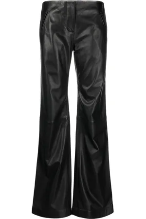 Mid-Rise Flared Leather Trousers