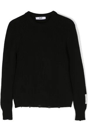 Msgm Distressed-hem waffle-knit jumper