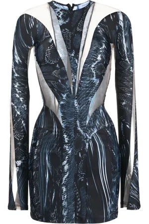 MUGLER Abstract-print sheer-panelled minidress