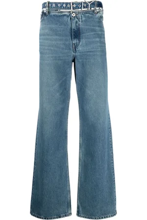 Curvy Unpicked Hem High Rise Wide Leg Jeans in Authentic Light Indigo Wash