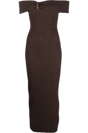 PESERICO SIGN Glitter-detail ribbed-knit long dress