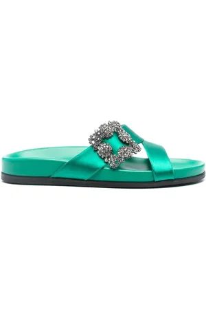 Manolo Blahnik Chilanghi buckled satin slippers