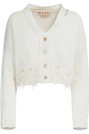 Marni Logo-embroidered distressed cardigan