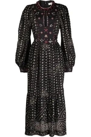 SEA Maja graphic-print cotton midi dress