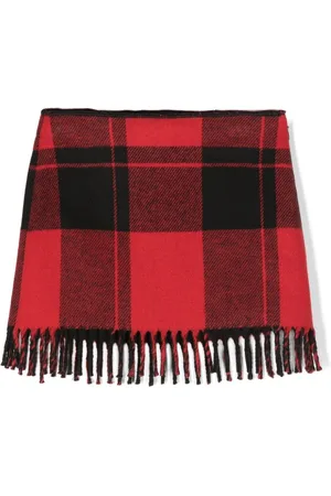 Il gufo Plaid-check fringed skirt