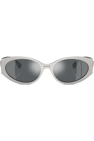 VERSACE Logo-plaque oval-frame sunglasses