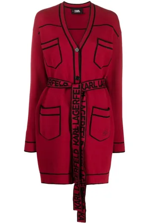 Karl Lagerfeld Logo-jacquard belted cardigan