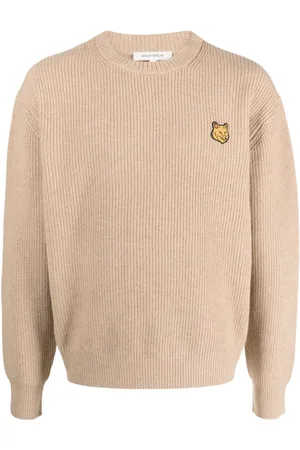 Maison Kitsuné Fox-patch ribbed-knit jumper