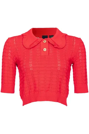Pinko Pointelle-knit cropped polo top