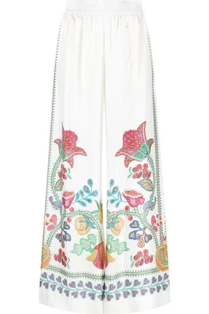 La DoubleJ Graphic-print silk palazzo trousers