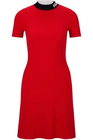 HUGO BOSS Logo-neckline knitted dress