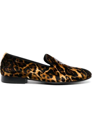 Roberto Cavalli Logo-embroidered leather loafers
