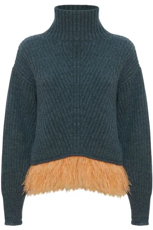 La DoubleJ High-neck feather-trim jumper