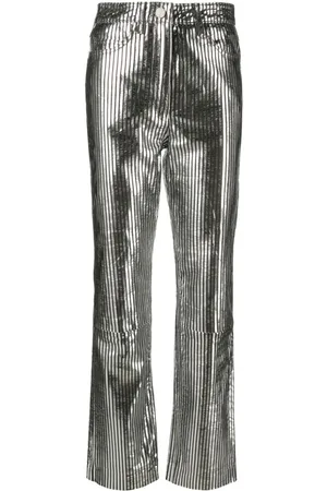 REMAIN Striped straight-leg leather trousers