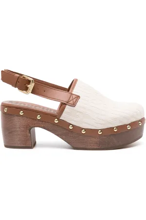 Moschino 75mm logo-print leather clogs