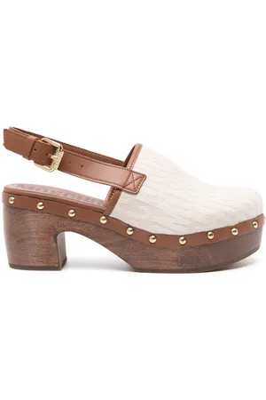 Moschino 75mm logo-print leather mules