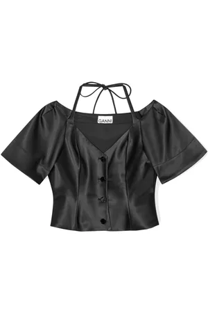 Ganni Cropped satin blouse