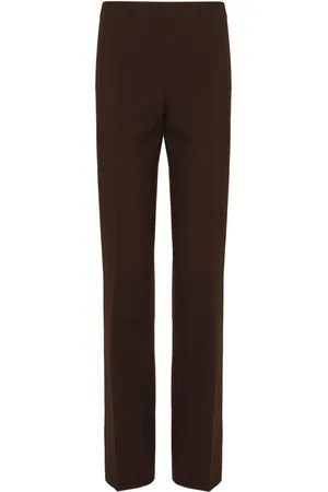 Chocolate brown high waisted flat-front regular fit Women Trousers |  Sumissura