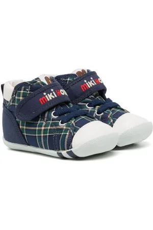 Miki House Check-print touch-strap sneakers