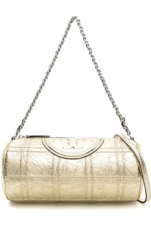 Tory Burch Fleming piped-trim metallic-leather tote bag