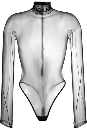 MUGLER Logo-embossed sheer bodysuit
