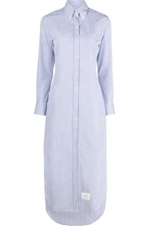 Thom Browne Logo-patch striped maxi shirtdress