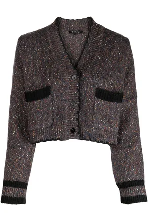 tout a coup Striped-tipping m??lange cropped cardigan