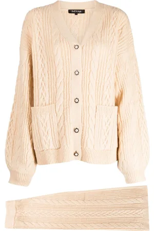 tout a coup Faux-pearl button cable-knit cardigan set