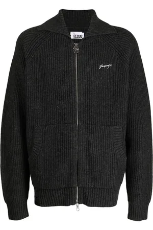Izzue Appliqué-lettering ribbed-knit cardigan