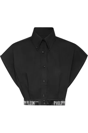 Philipp Plein Logo-embellished cotton cropped shirt