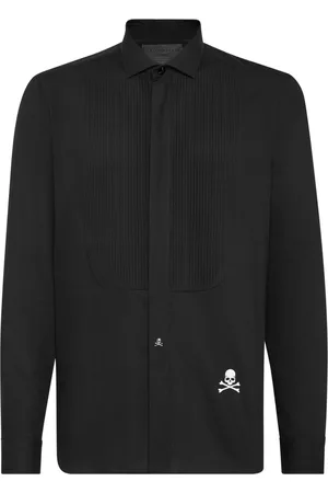 Philipp Plein Skull-embroidered cotton tuxedo shirt
