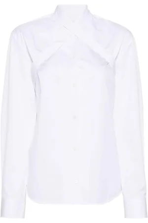 Long Sleeve Camp Collar Shirt - White Eyelet