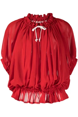 Comme des Garçons Contrasting-bow ruched semi-sheer blouse