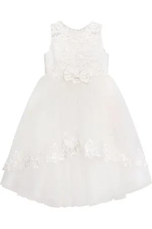 Sarah Louise Floral-embroidered bow tulle dress