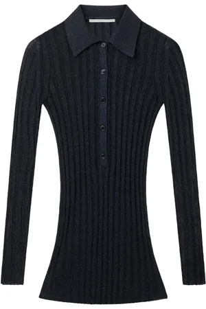 Stella McCartney Lurex ribbed-knit polo top