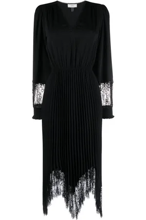 NISSA Lace-trim pleated midi dress
