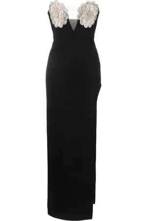 NISSA Floral-appliqu?? crystal-embellished maxi dress