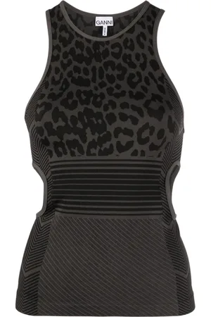 Ganni Leopard-jacquard seamless tank top