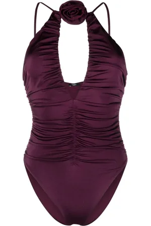 Noire Swimwear Floral-appliqu?? ruched swimsuit