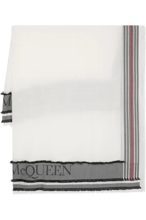 Alexander McQueen Logo-intarsia frayed wool blend scarf