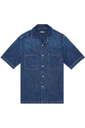 Men's Short Sleeve Denim Work Shirts Retro Button-Down Workwear Blue Jean  Tops | eBay