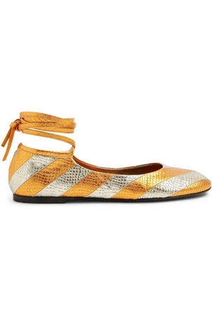 La DoubleJ Striped metallic-effect ballerina shoes