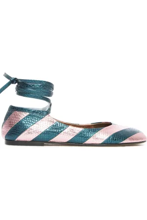 La DoubleJ Striped snakeskin-effect ballerina shoes