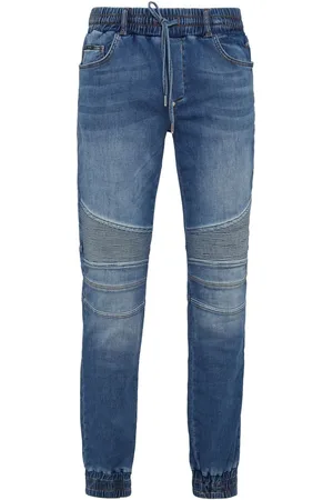 Philipp Plein Ribbed-detail slim-cut jeans