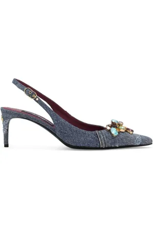 Dolce & Gabbana Crystal-embellished denim slingback pumps