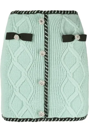 Self-Portrait Crystal-embellished cable-knit miniskirt