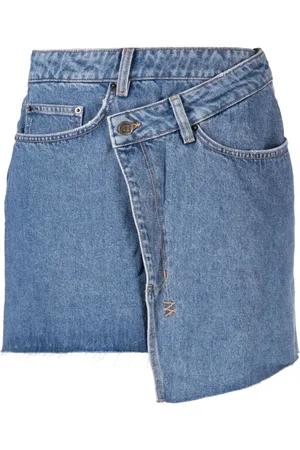 KSUBI Logo-tag asymmetric denim miniskirt