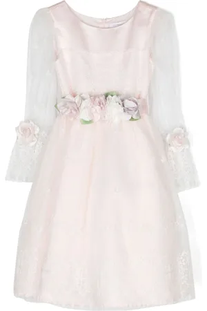 MONNALISA Floral-appliqu?? tulle dress